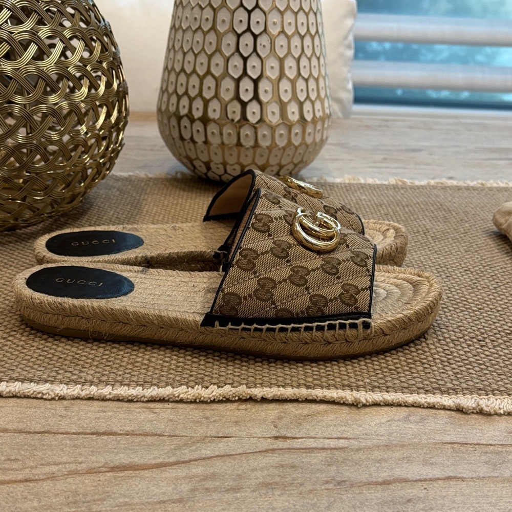 Gucci Tan Monogram Slide Sandals - Picture 4 of 5